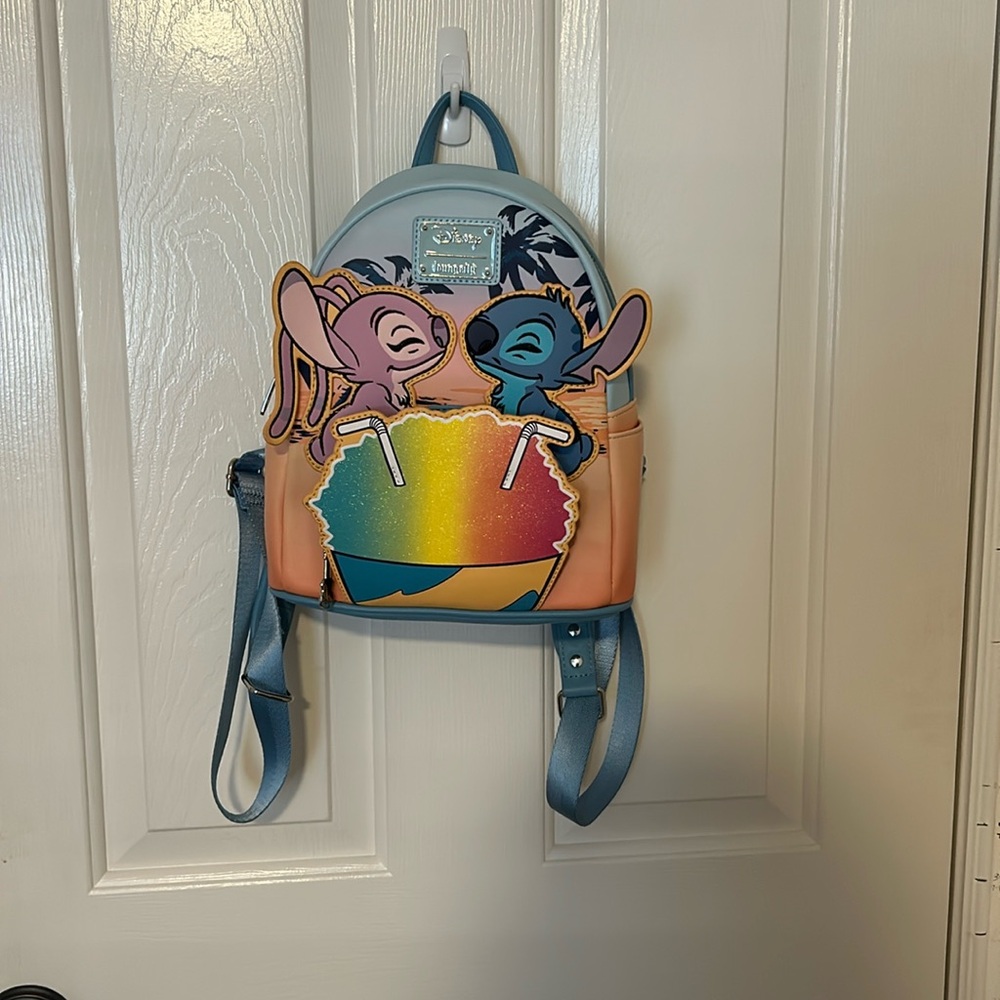 disney loungefly angel and stitch snow cone backpack